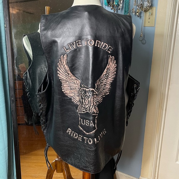 Live To Ride Genuine Leather Biker Motorcycle Vest - Picture 1 of 6